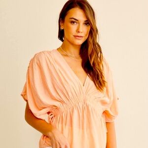 In February Crinkle Fabric Plunge Front Ruffled Blouse - New